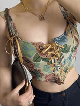 Vintage Jacquard Lace Up Corset Top Brown / S Tops&Tees