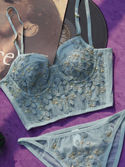 Vintage Lace Embroidery Bustier Gray 1 / S Corset Top