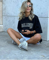 Vintage Letter Printed Cotton T Shirt Black / M