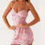 Vintage Pearl Embellished Floral Dress pink / S