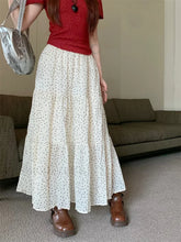 Vintage Polka Dot Holiday Ruffle Hem Long Skirt WHITE / One Size