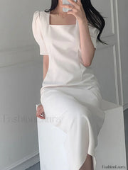 Vintage Puff Sleeve Split Maxi Dress Midi Dresses