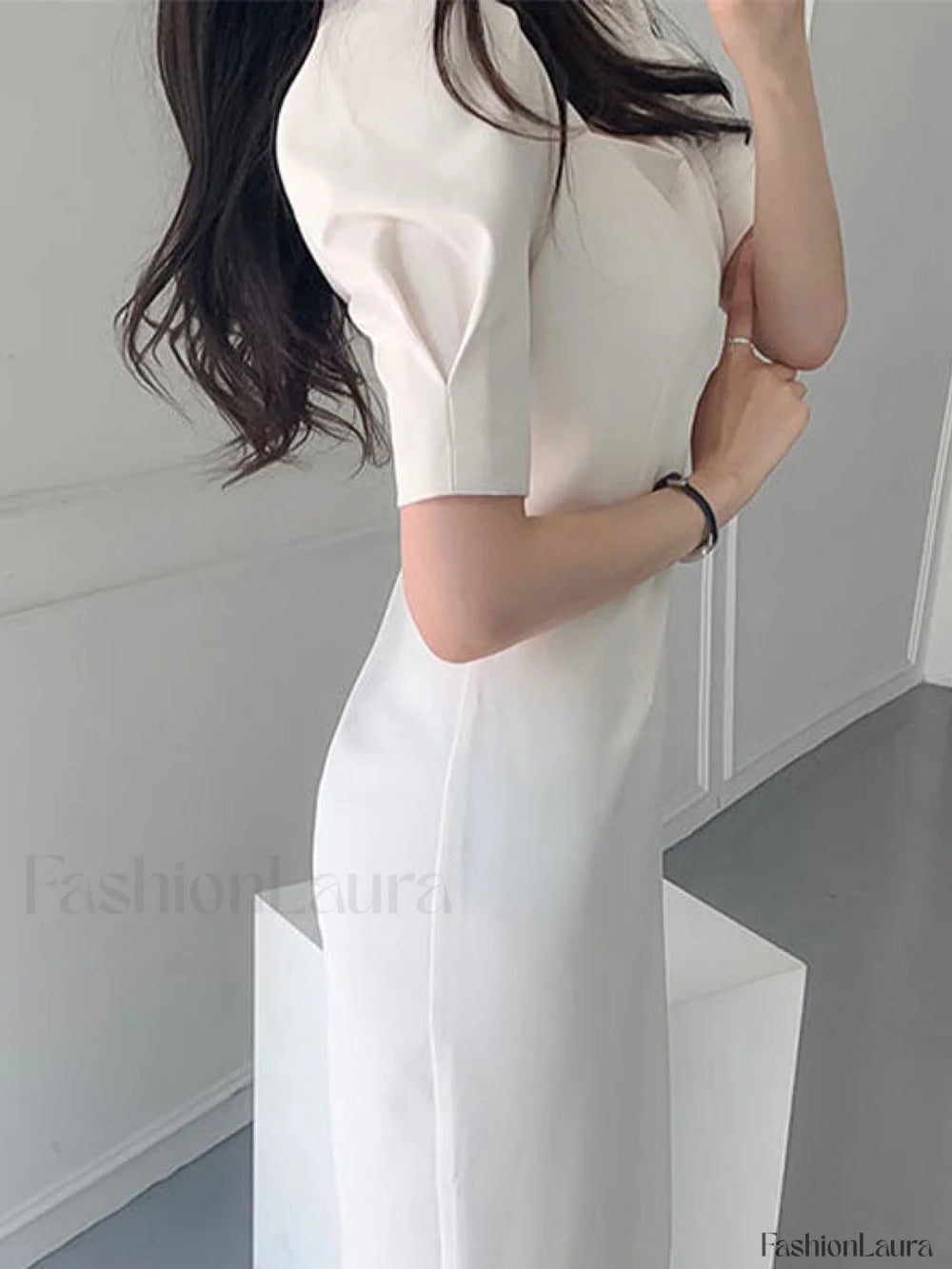 Vintage Puff Sleeve Split Maxi Dress Midi Dresses