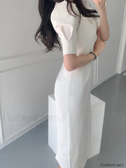 Vintage Puff Sleeve Split Maxi Dress Midi Dresses