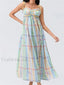 Vintage Ruched Print Strap Maxi Dress green / S