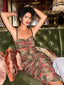 Vintage Shirring Bodycon Floral Dress Red / S