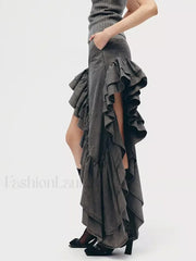 Vintage Spliced Irregular Hem Skirt