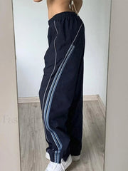 Vintage Striped Piping Baggy Sweatpants Straight Leg Pants