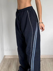 Vintage Striped Piping Baggy Sweatpants Straight Leg Pants