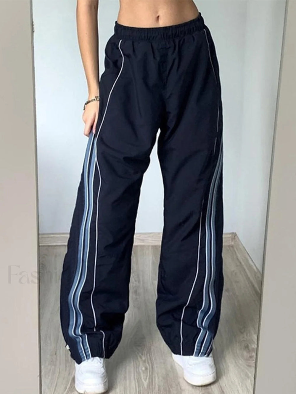 Vintage Striped Piping Baggy Sweatpants Navy Blue / S Straight Leg Pants