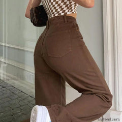 Vintage Style ’90s High Waist Straight Leg Jeans Chocolate L / Chocolate Jeans