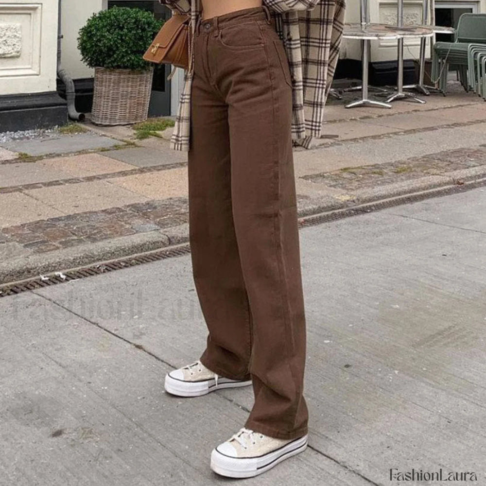 Vintage Style ’90s High Waist Straight Leg Jeans Chocolate M / Chocolate Jeans
