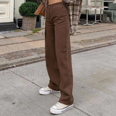 Vintage Style ’90s High Waist Straight Leg Jeans Chocolate M / Chocolate Jeans