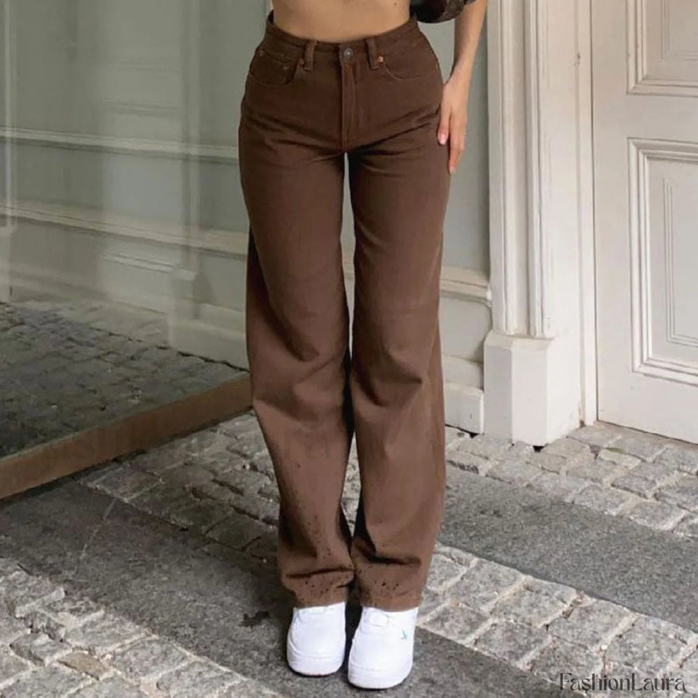 Vintage Style ’90s High Waist Straight Leg Jeans Chocolate S / Chocolate Jeans