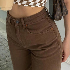 Vintage Style ’90s High Waist Straight Leg Jeans Chocolate XL / Chocolate Jeans