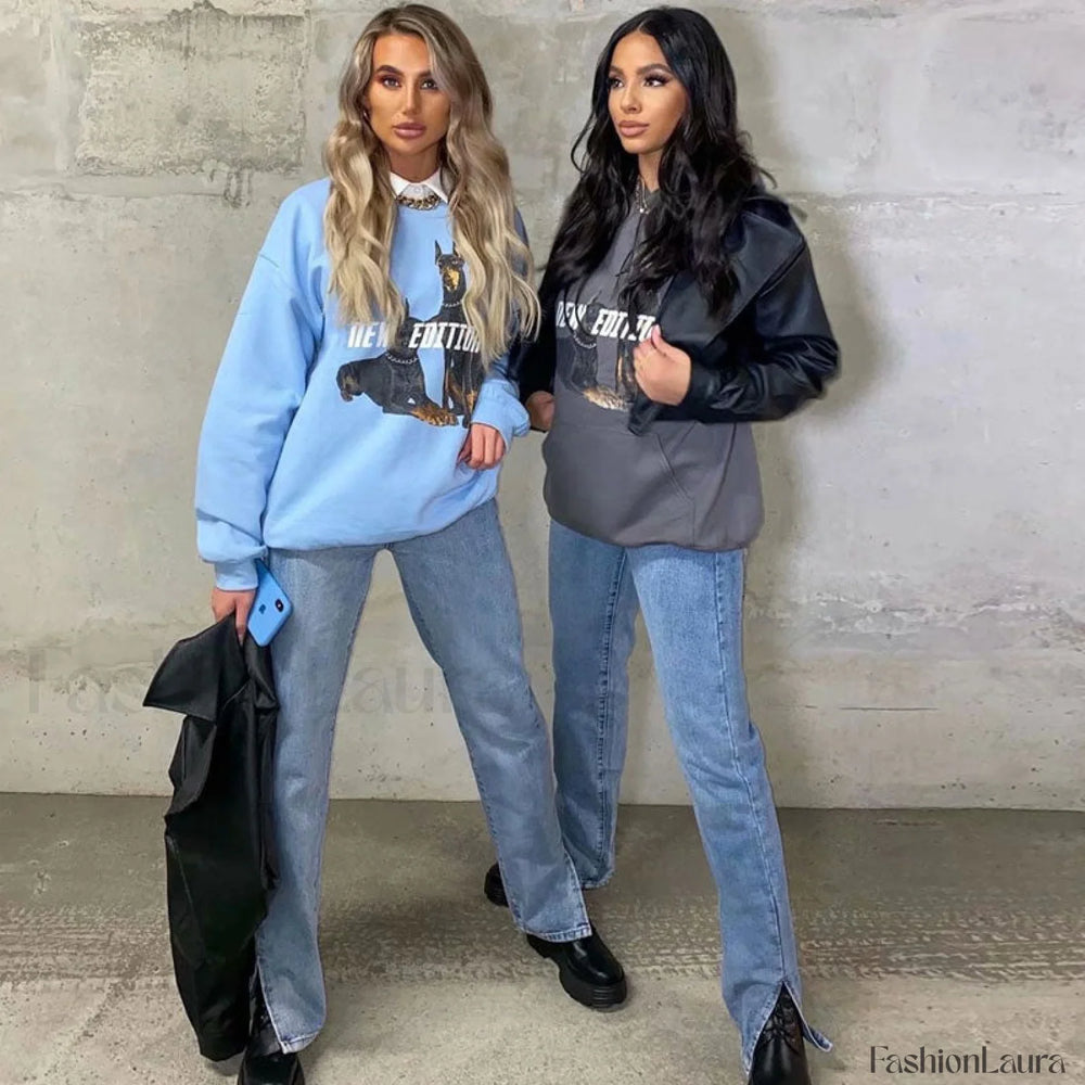 Vintage Style High Waist Side Slit Straight Leg Jeans Dark Blue S / Dark Blue Jeans