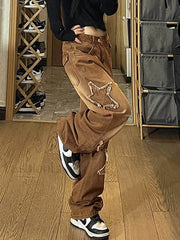 Vintage Wash Distressed Star Patch Boyfriend Jeans Boyfriend Jeans