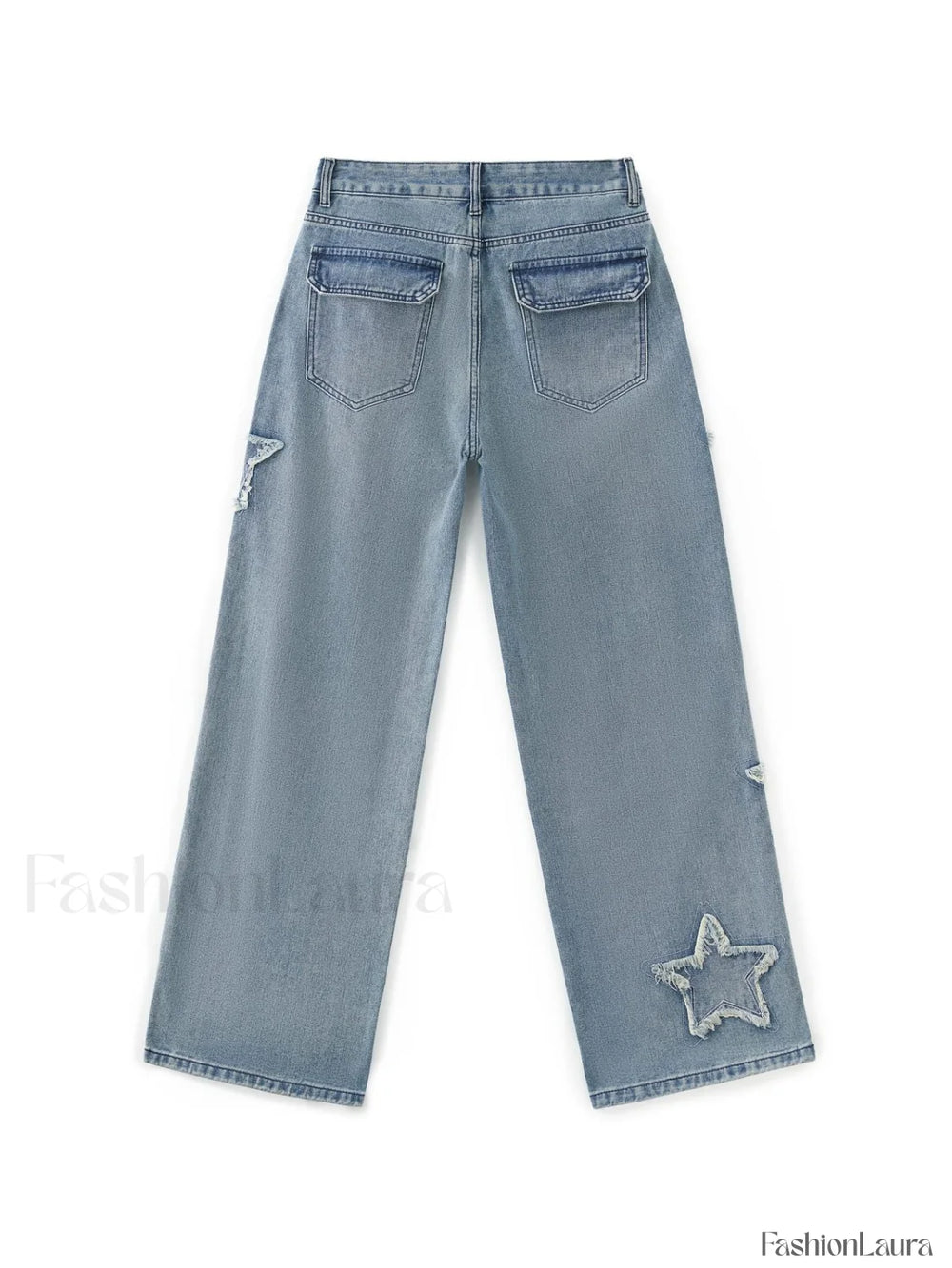 Vintage Wash Distressed Star Patch Boyfriend Jeans Boyfriend Jeans