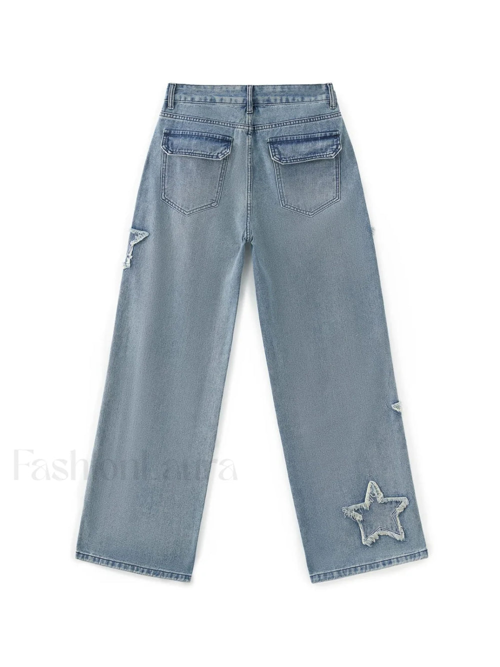 Vintage Wash Distressed Star Patch Boyfriend Jeans Boyfriend Jeans