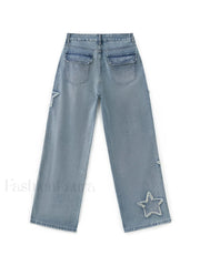 Vintage Wash Distressed Star Patch Boyfriend Jeans Boyfriend Jeans