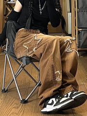 Vintage Wash Distressed Star Patch Boyfriend Jeans Boyfriend Jeans