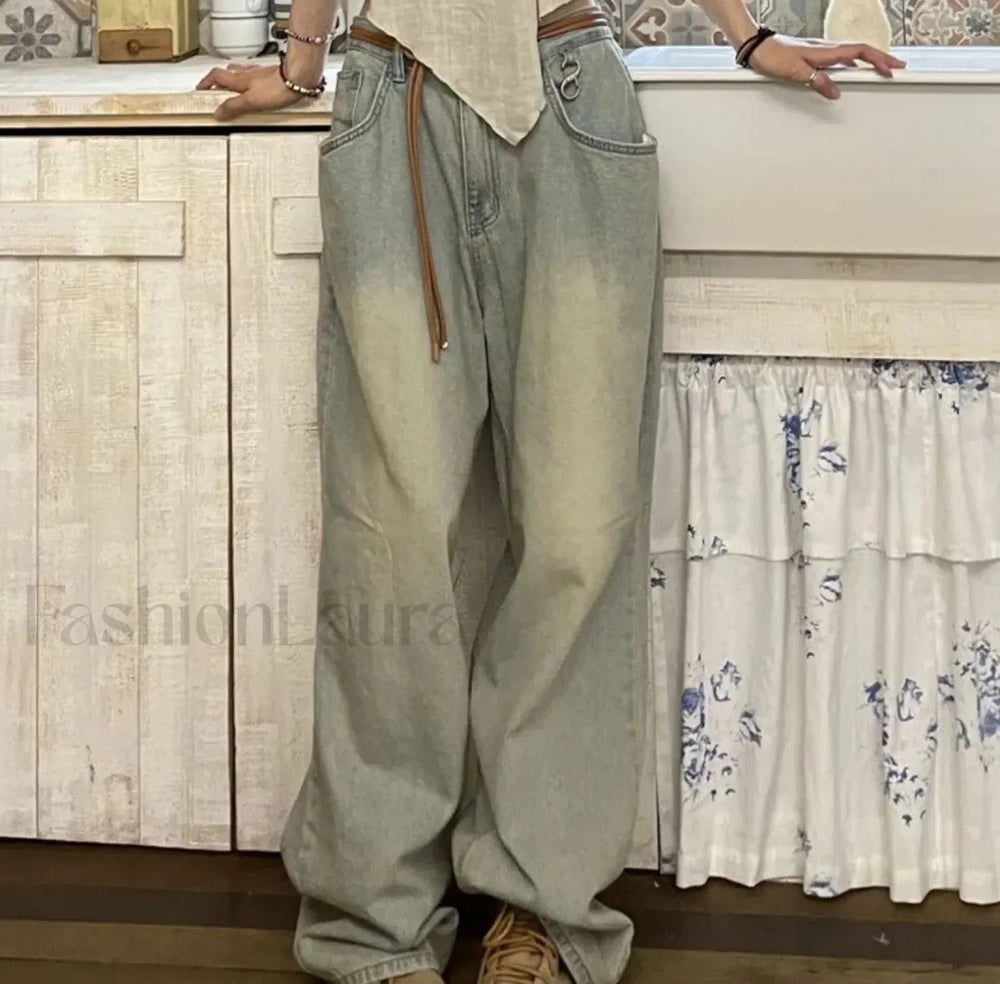 Vintage Washed Mopping Trendy Loose Boyfriend Jeans women clothing