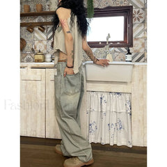 Vintage Washed Mopping Trendy Loose Boyfriend Jeans women clothing