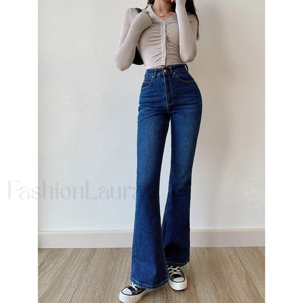 Washed High Waist Trendy Slim Flare Jeans women clothing