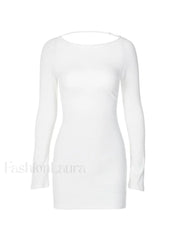 White Backless Long Sleeve Mini Dress Mini Dresses