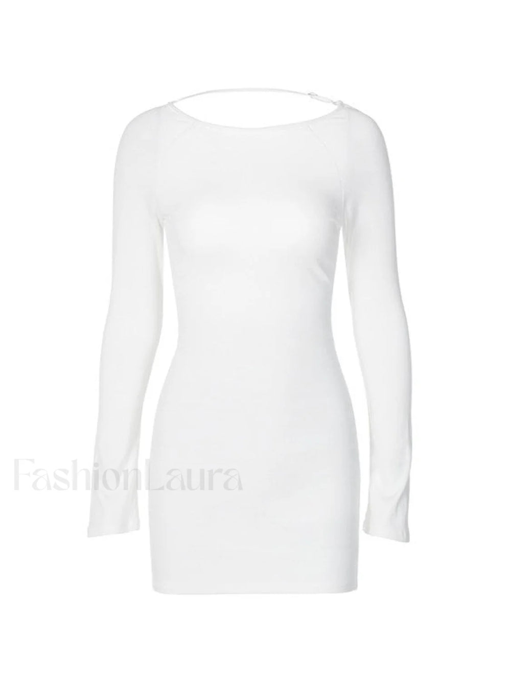White Backless Long Sleeve Mini Dress Mini Dresses