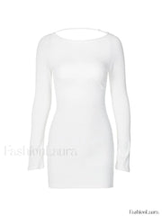 White Backless Long Sleeve Mini Dress Mini Dresses