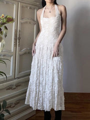 White Floral Lace Halter Maxi Dress Maxi Dresses