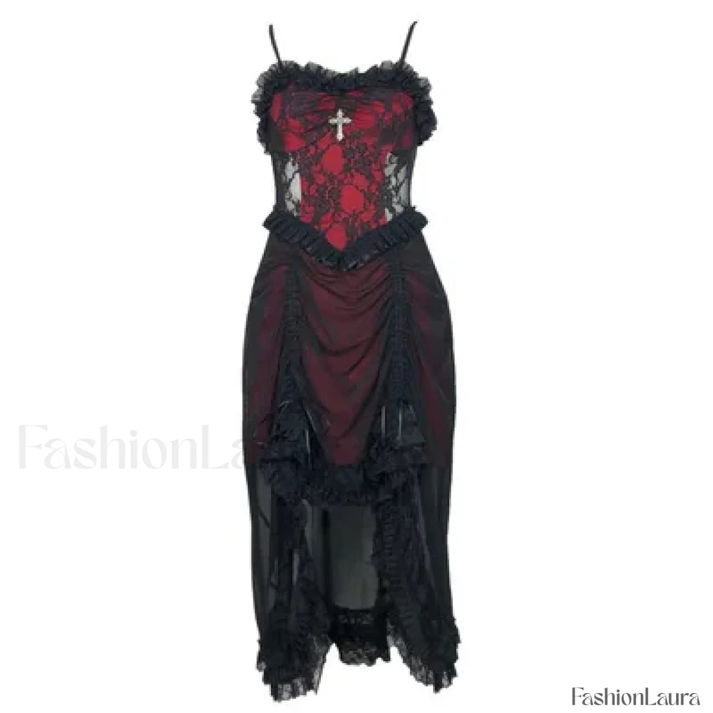 White Gothic Rope Lace Flying Sleeve Stiletto Strap Asymmetric Light Lolita Summer Party Evening black no sleeve / S