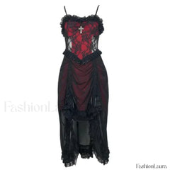 White Gothic Rope Lace Flying Sleeve Stiletto Strap Asymmetric Light Lolita Summer Party Evening black no sleeve / S