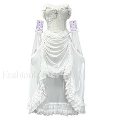 White Gothic Rope Lace Flying Sleeve Stiletto Strap Asymmetric Light Lolita Summer Party Evening white with sleeve / S