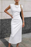 White Round Neck Split Bodycon Work Dress White / S