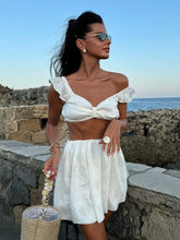 White V Neck Sleepwear Shorts Two Piece Set WHITE / S