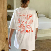 Wine Oyster Back Print Vintage Seafood T Shirt WHITE / S