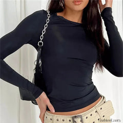 Women Long Sleeve Solid Slim Fit Casual Crop Top