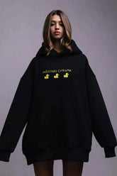 Women’s Casual Loose Fit Duck Print Hoodie Black / S