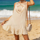Wooden Ear Crochet Sarong Cover Up Beige / One Size