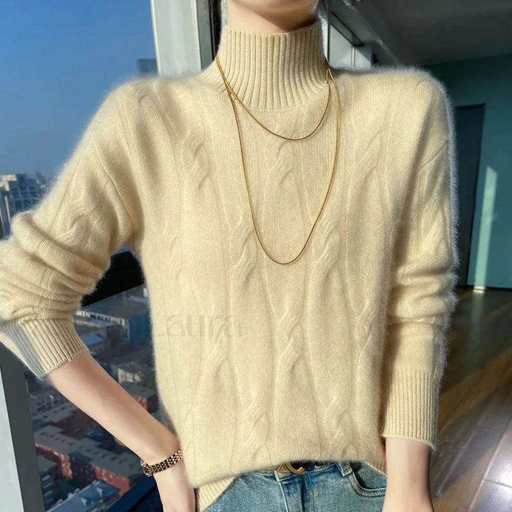 Wool Autumn Winter Women’s Turtleneck Pullover Solid Color Thick Cashmere Warm Sweater Sweaters L