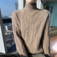 Wool Autumn Winter Women’s Turtleneck Pullover Solid Color Thick Cashmere Warm Sweater Sweaters L