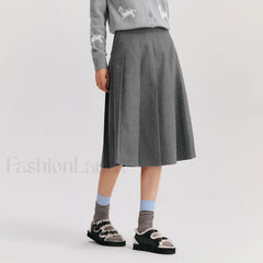 Woolen Pleated A Line Skirt