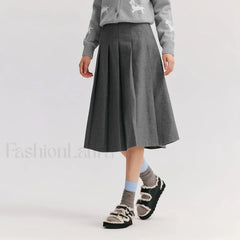 Woolen Pleated A Line Skirt Grey / XS