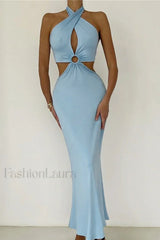 Wrap Front Cutout Charming Backless Maxi Dress