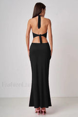 Wrap Front Cutout Charming Backless Maxi Dress
