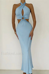 Wrap Front Cutout Charming Backless Maxi Dress