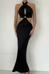Wrap Front Cutout Charming Backless Maxi Dress