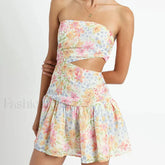 Wrapped Cake Mini Floral Dress beige / S